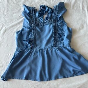 Francesca's Collections Jun Ivy Blue Ruffle Blouse Size L